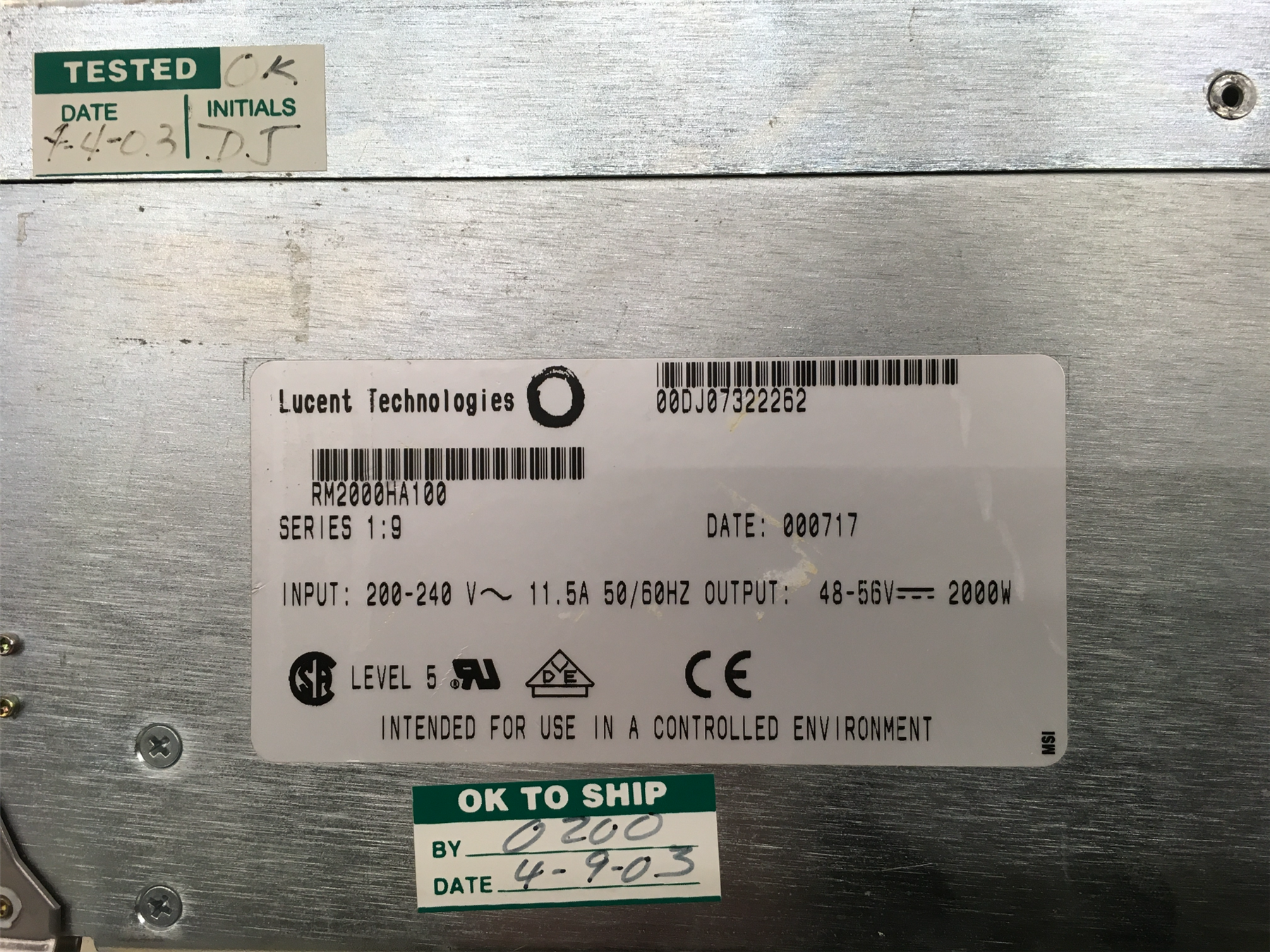 Lucent RM2000HA100 2000W 48V Rectifier Power Supply w/ AMP Out Cables & Harness