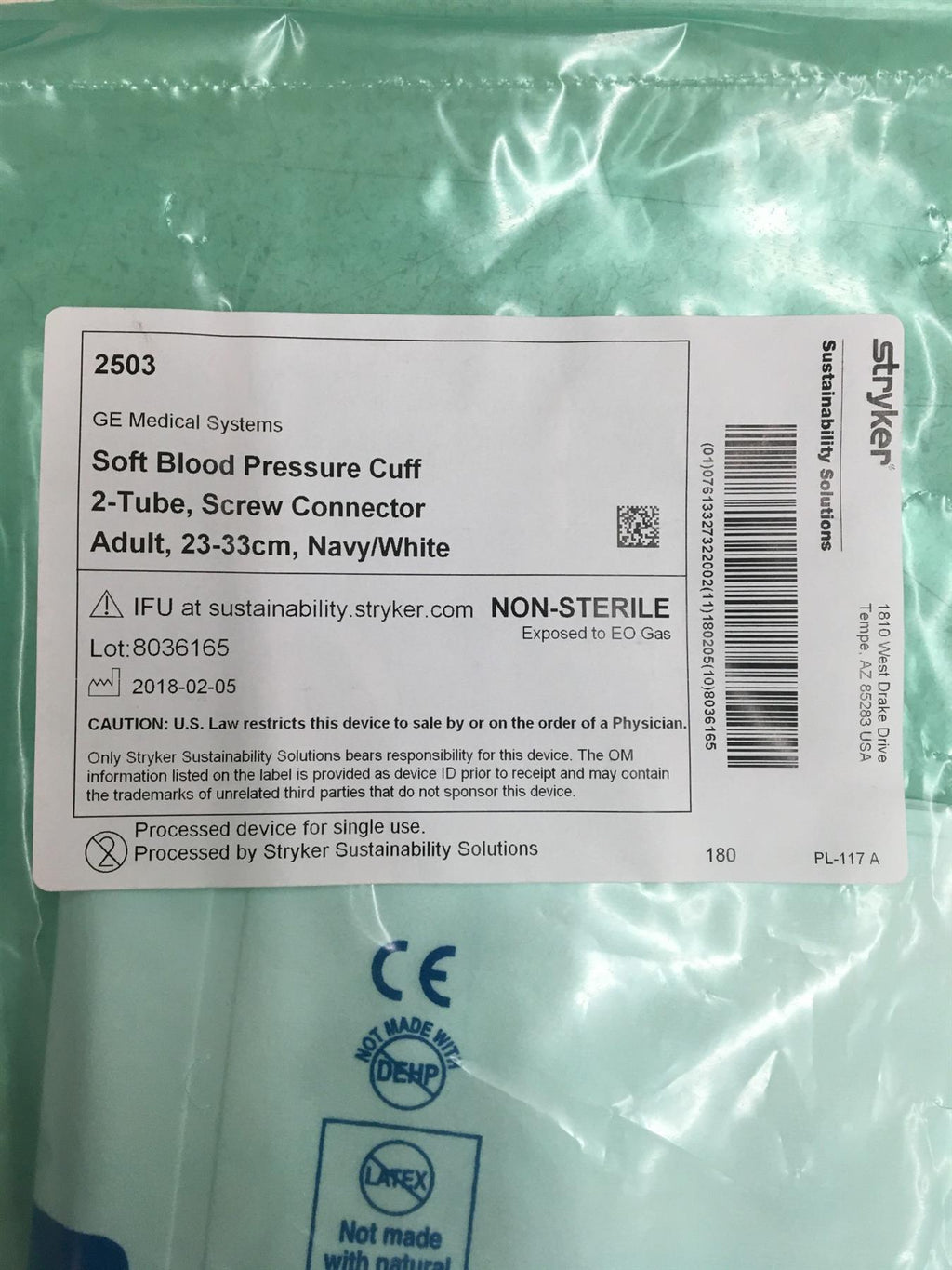 (x20) Stryker GE Critikon 2503 Soft Blood Pressure Cuff, 2-Tube, Screw Connector