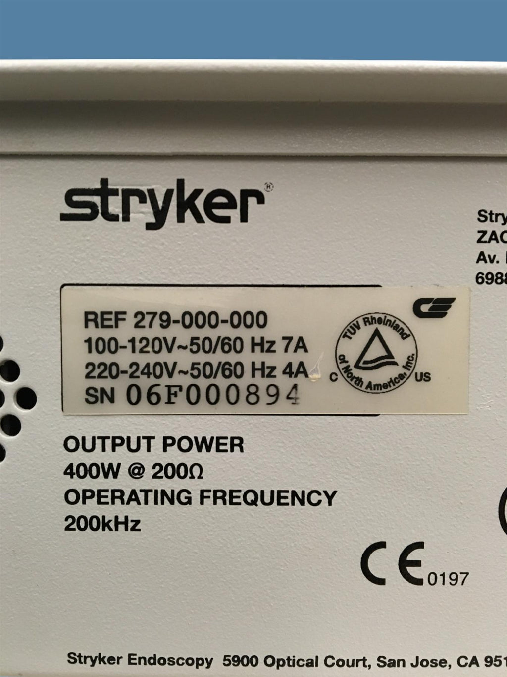 Stryker Serfas Energy RF Generator, REF 279-000-000