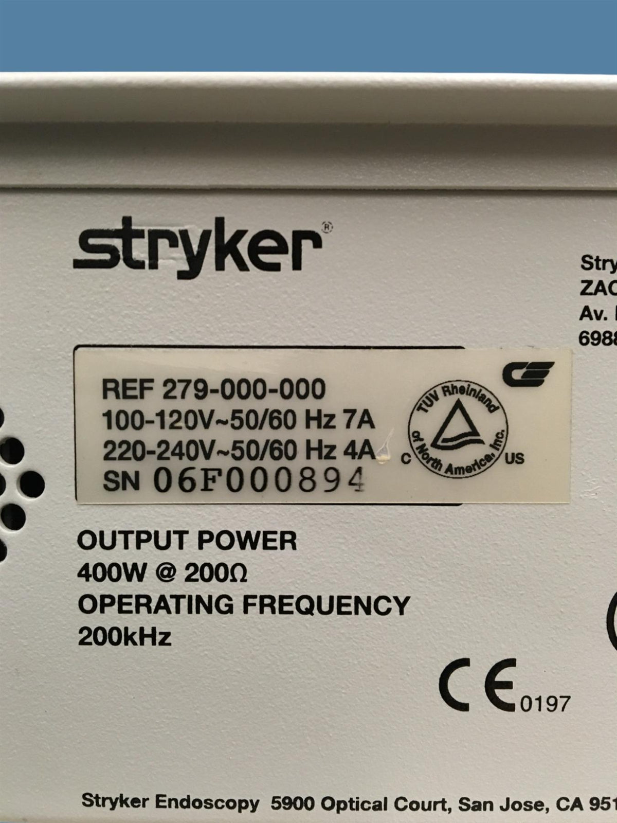 Stryker Serfas Energy RF Generator, REF 279-000-000