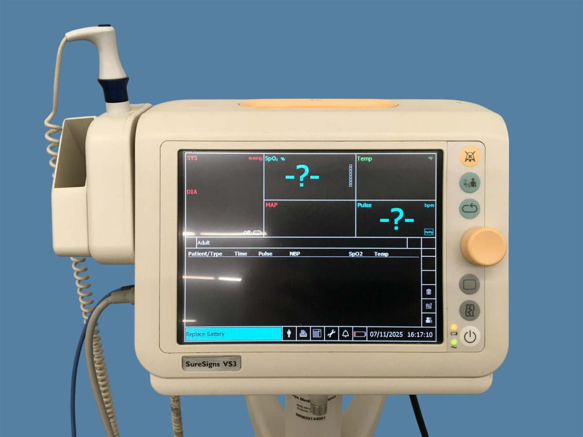 Philips SureSigns VS3 Vital Signs Monitor w/ Cart, Pulse/SpO2 Sensor, NIBP Hose