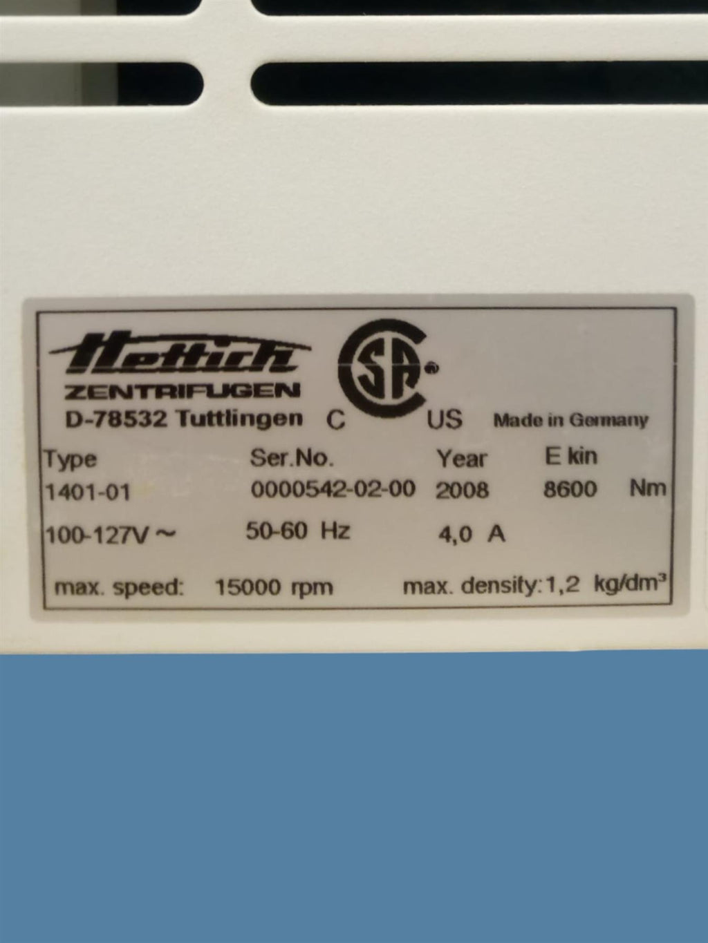 Hettich Universal 320 (1401-01) Centrifuge w/ Model 1494 Rotor & 1425 Buckets