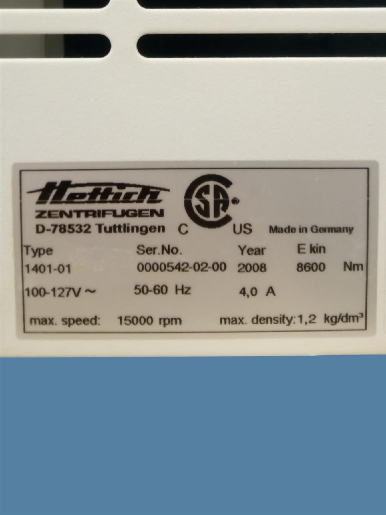 Hettich Universal 320 (1401-01) Centrifuge w/ Model 1494 Rotor & 1425 Buckets