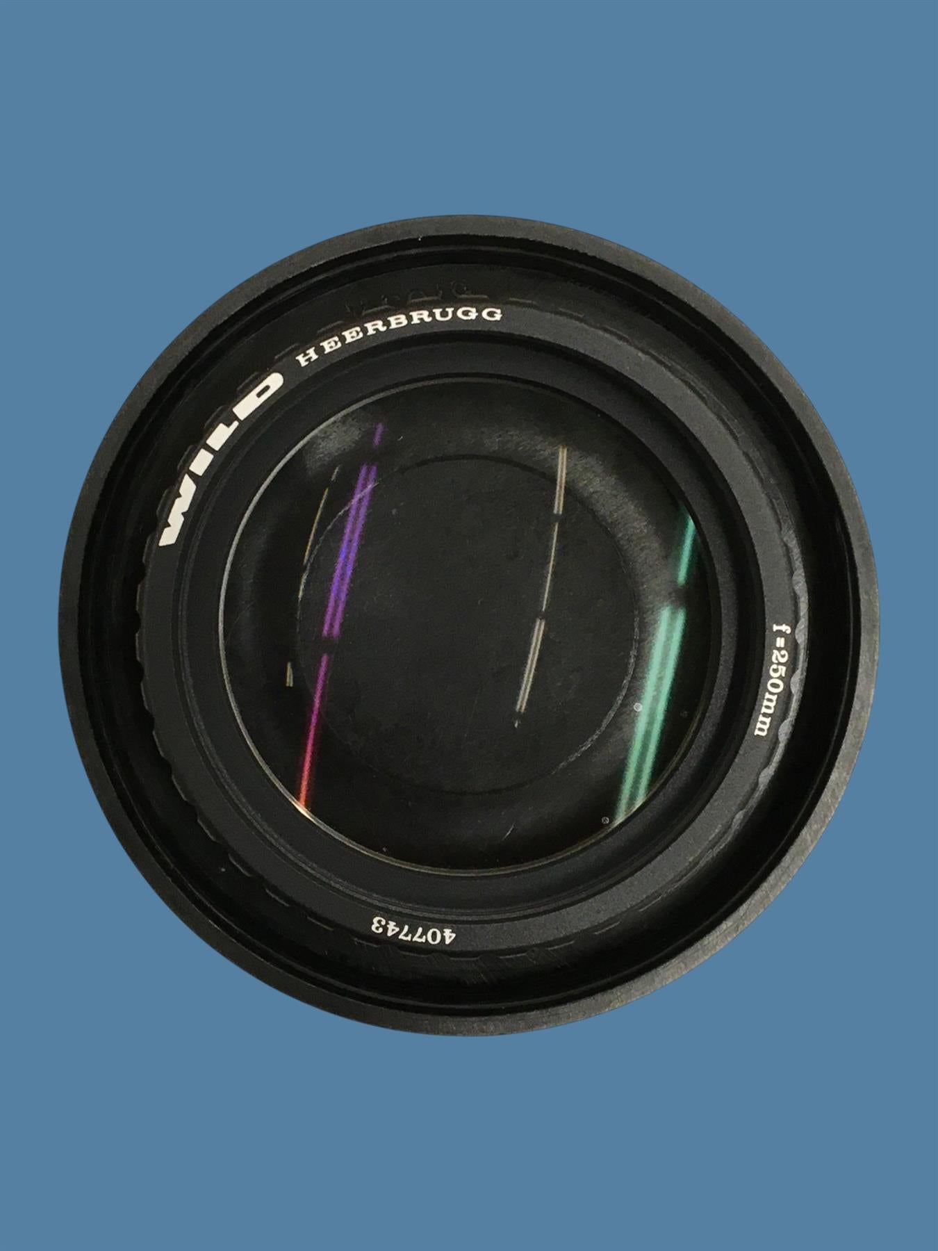 Wild Heerbrugg Microscope Objective Lens ƒ=250mm (Model 407743) w/ Container