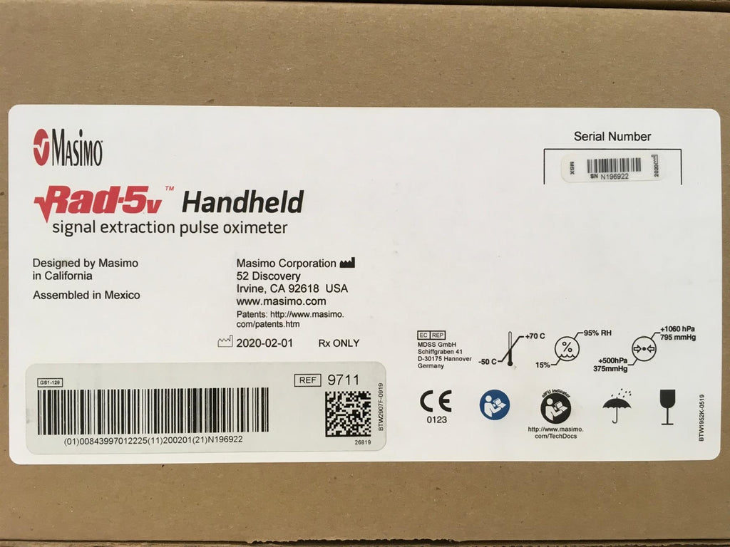 Masimo RAD-5v Pulse Oximeter Kit 9711 w/ DCI 2501 & DCI-P 2502 Sensors (New)