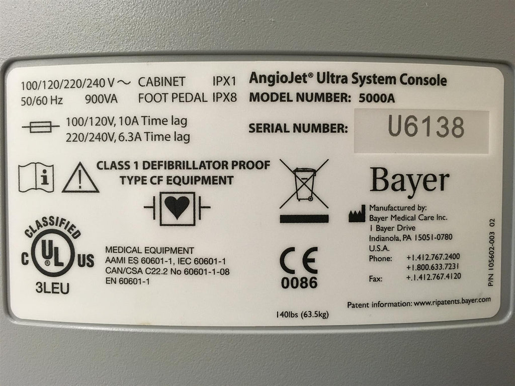Bayer AngioJet Ultra Thrombectomy System Console 5000A w/ Footswitch (2015)