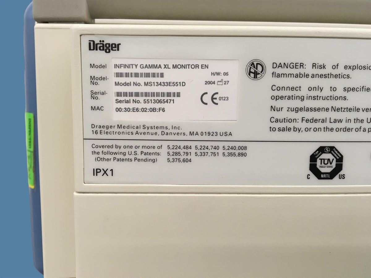 Drager Infinity Gamma XL w/ Roll Stand, Dock, Power Supply [Scuffed Screen, etc]