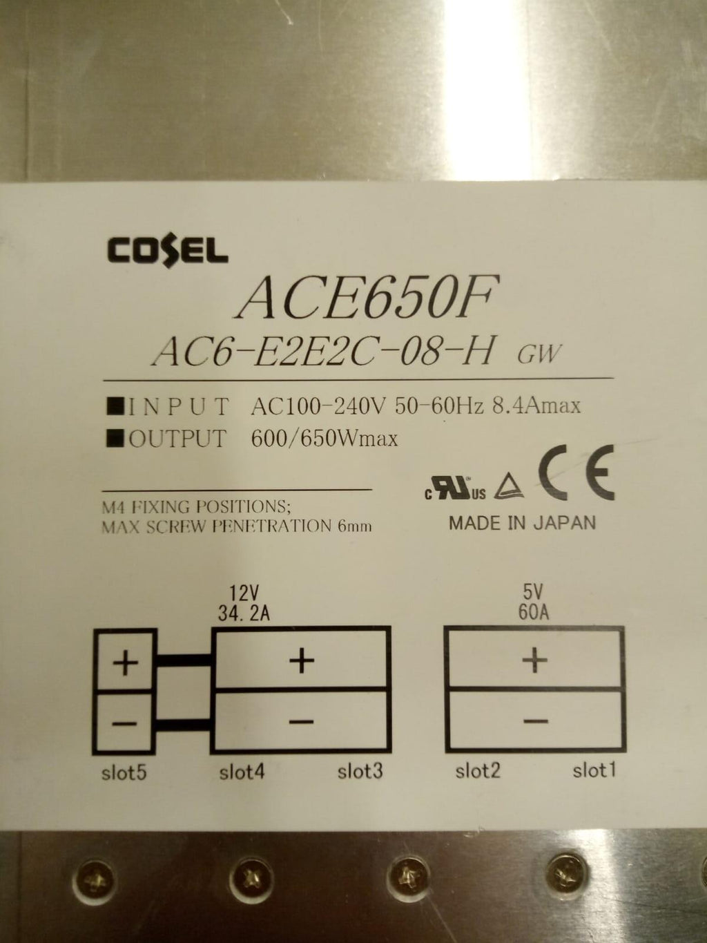 Cosel ACE650F AC6-E2E2C-08-H GW 600/650W Power Supply