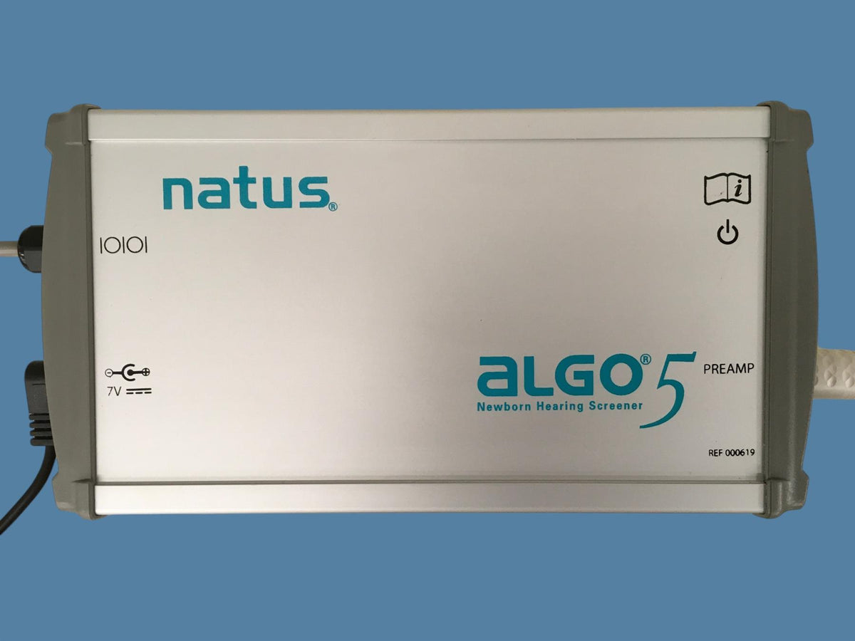 Natus ALGO 5 Hearing Screener 000619 w 000698 Pre-amp, 011120 ATA Cable & Leads