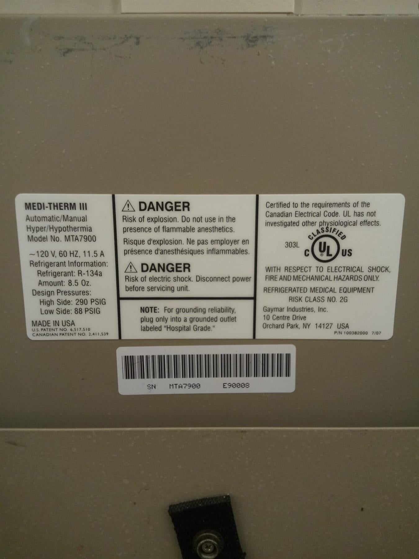 Gaymar MTA7900 Medi-Therm III Automatic/Manual Hyper/Hypothermia System