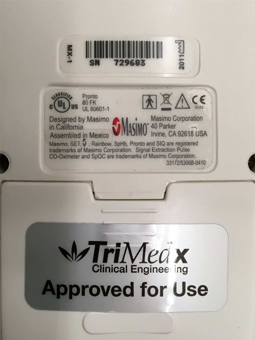 MasimoSET Rainbow Pronto MX-1 Pulse CO-Oximeter w/ Rubber Drop Case & RC-1 Cable