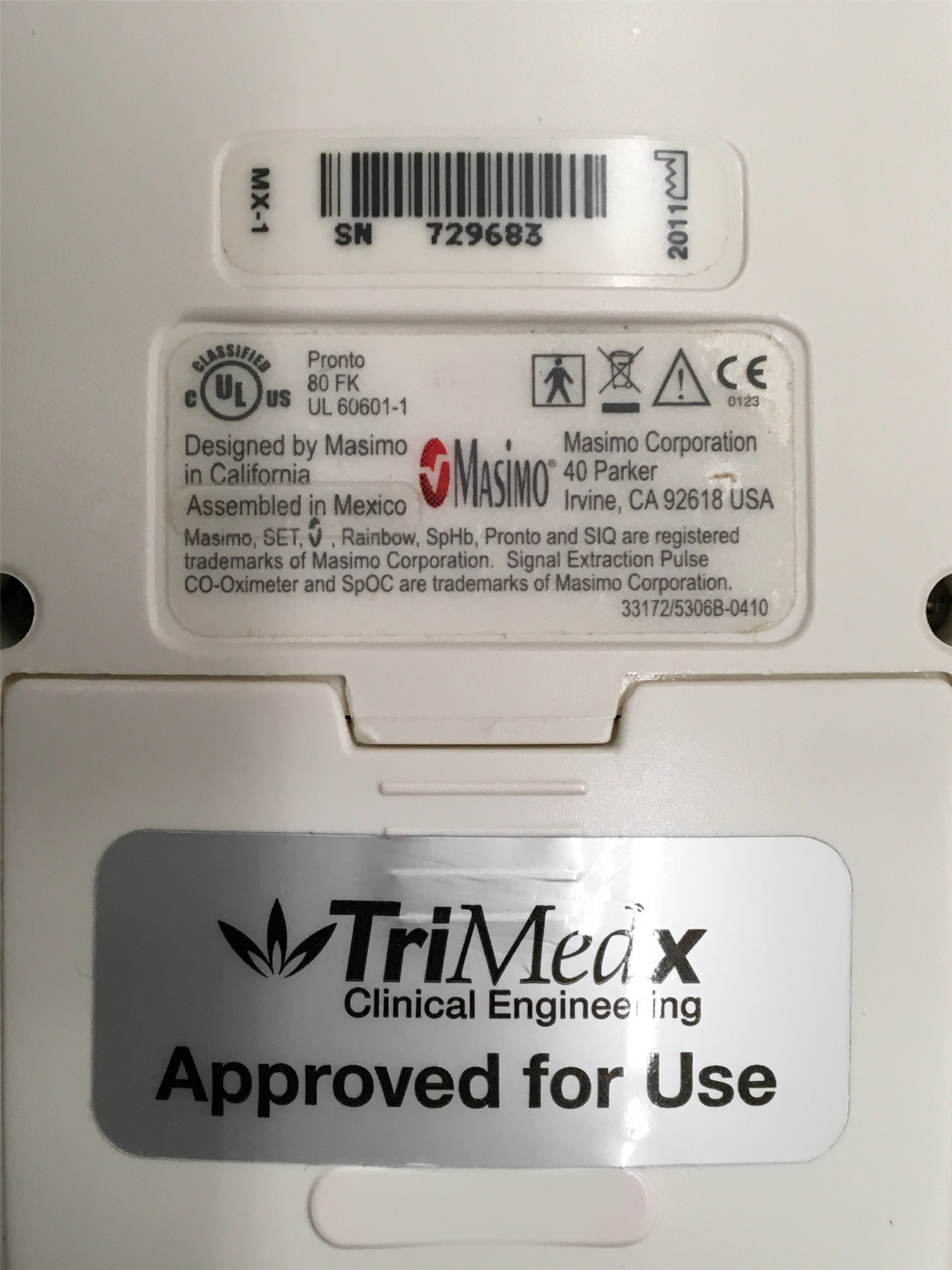 MasimoSET Rainbow Pronto MX-1 Pulse CO-Oximeter w/ Rubber Drop Case & RC-1 Cable