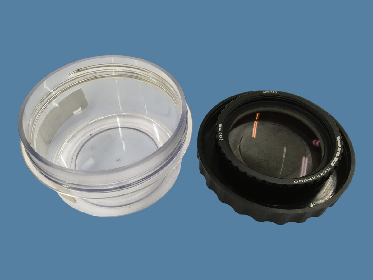 Wild Heerbrugg Microscope Objective Lens ƒ=250mm (Model 407743) w/ Container