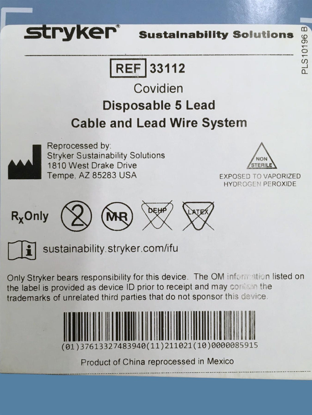 Covidien 33112 Disposable 5-Lead Cable System - Stryker Reprocessed (Box of 10)