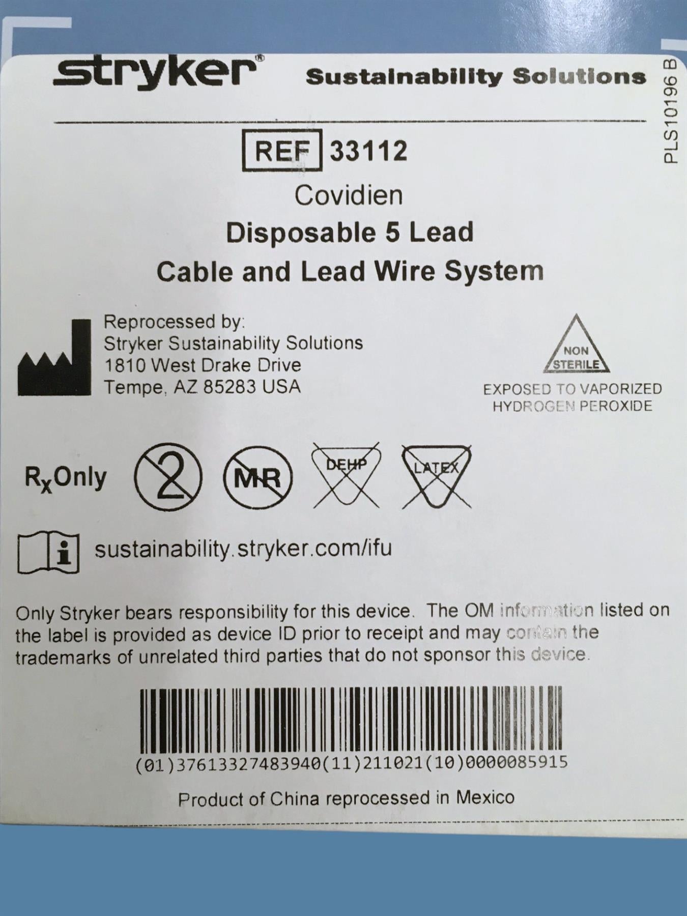 Covidien 33112 Disposable 5-Lead Cable System - Stryker Reprocessed (Box of 10)
