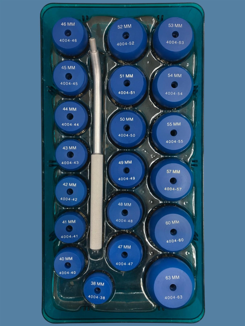 Zimmer Acetabular Gauge Set, 38-63mm w/ Handle & Case