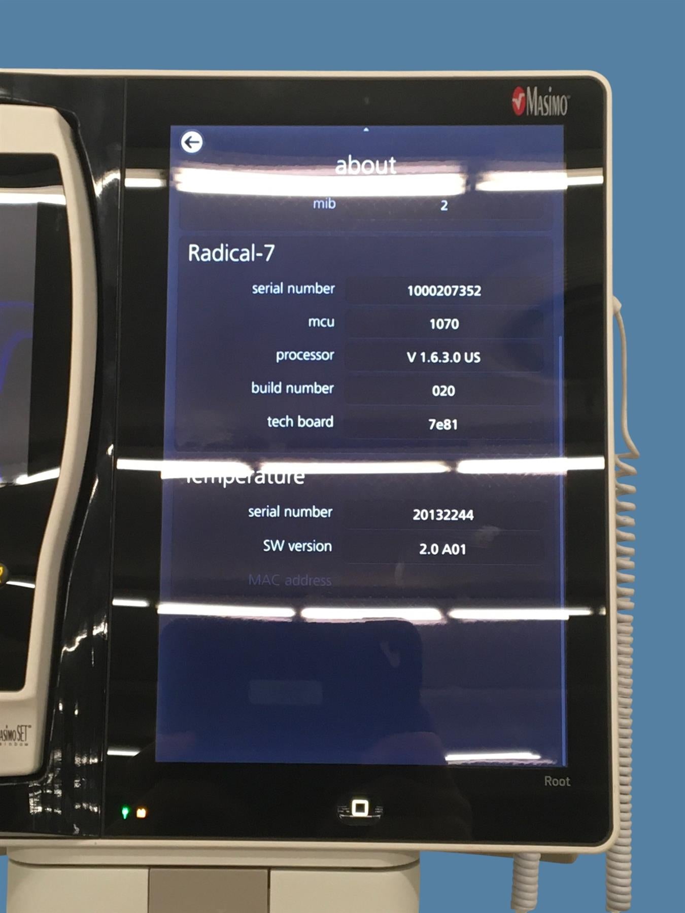 Masimo ROOT Patient Monitor w/ Radical-7 & Radius PPG w/ Cart, Cables (see desc)